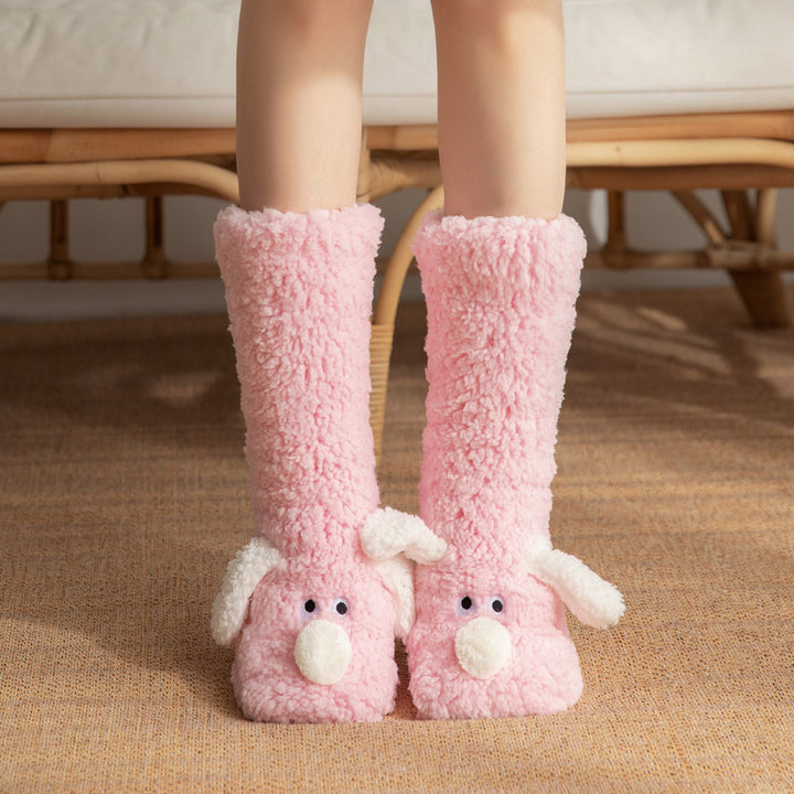 Plush cartoon dog slipper socks