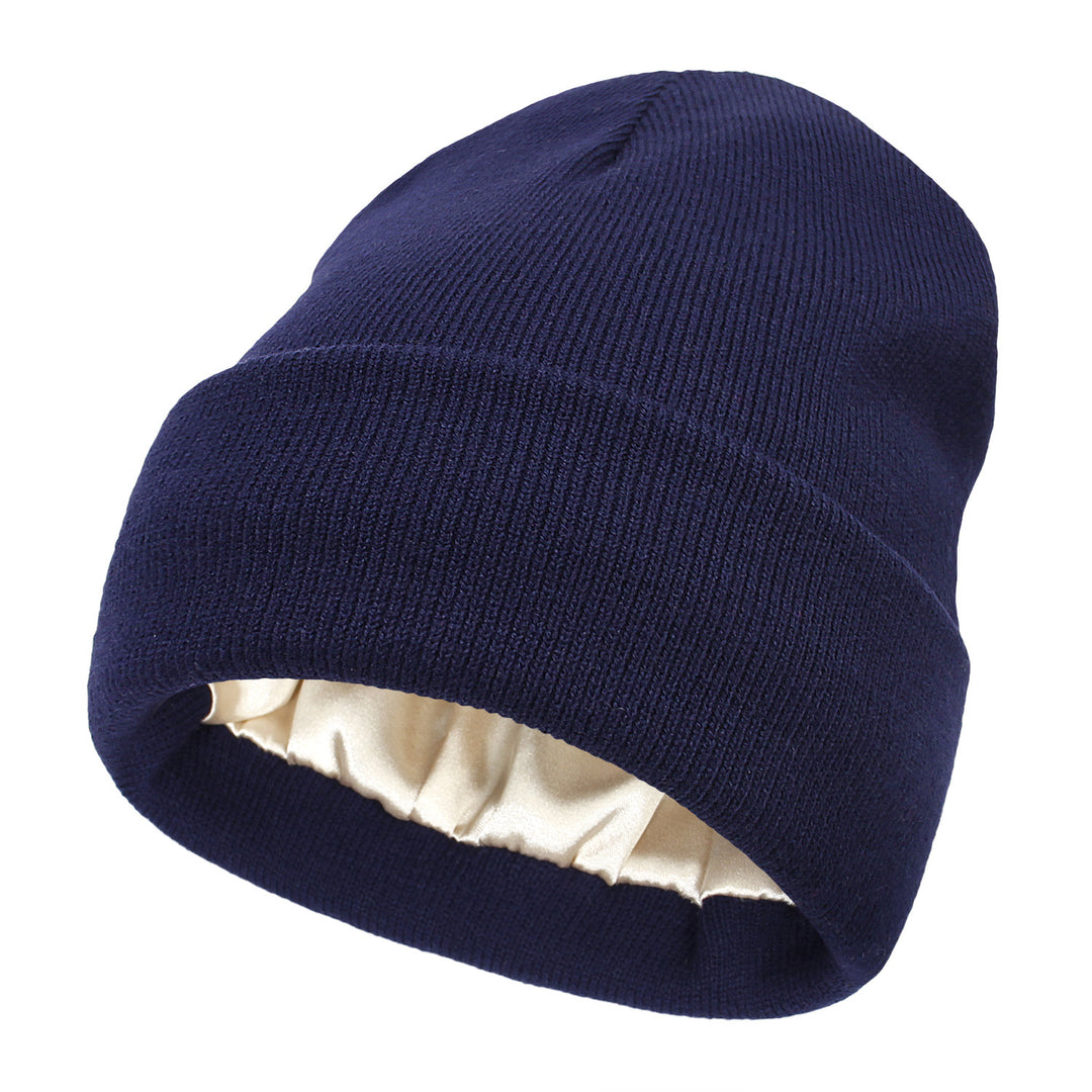 Cuffed knit beanie with satin lining