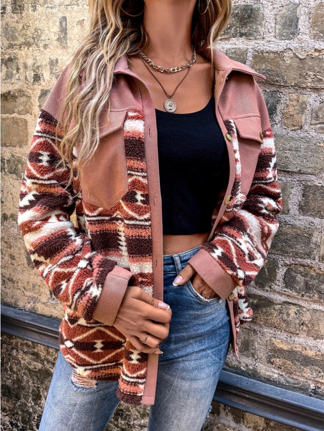 Hendrano Shacket Coat with Geometric Print Sleeves