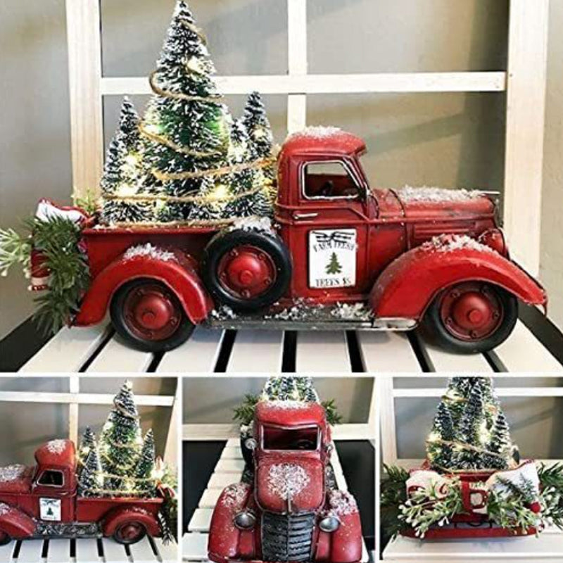 Red Farm Truck Christmas Decoration with Lighted Trees