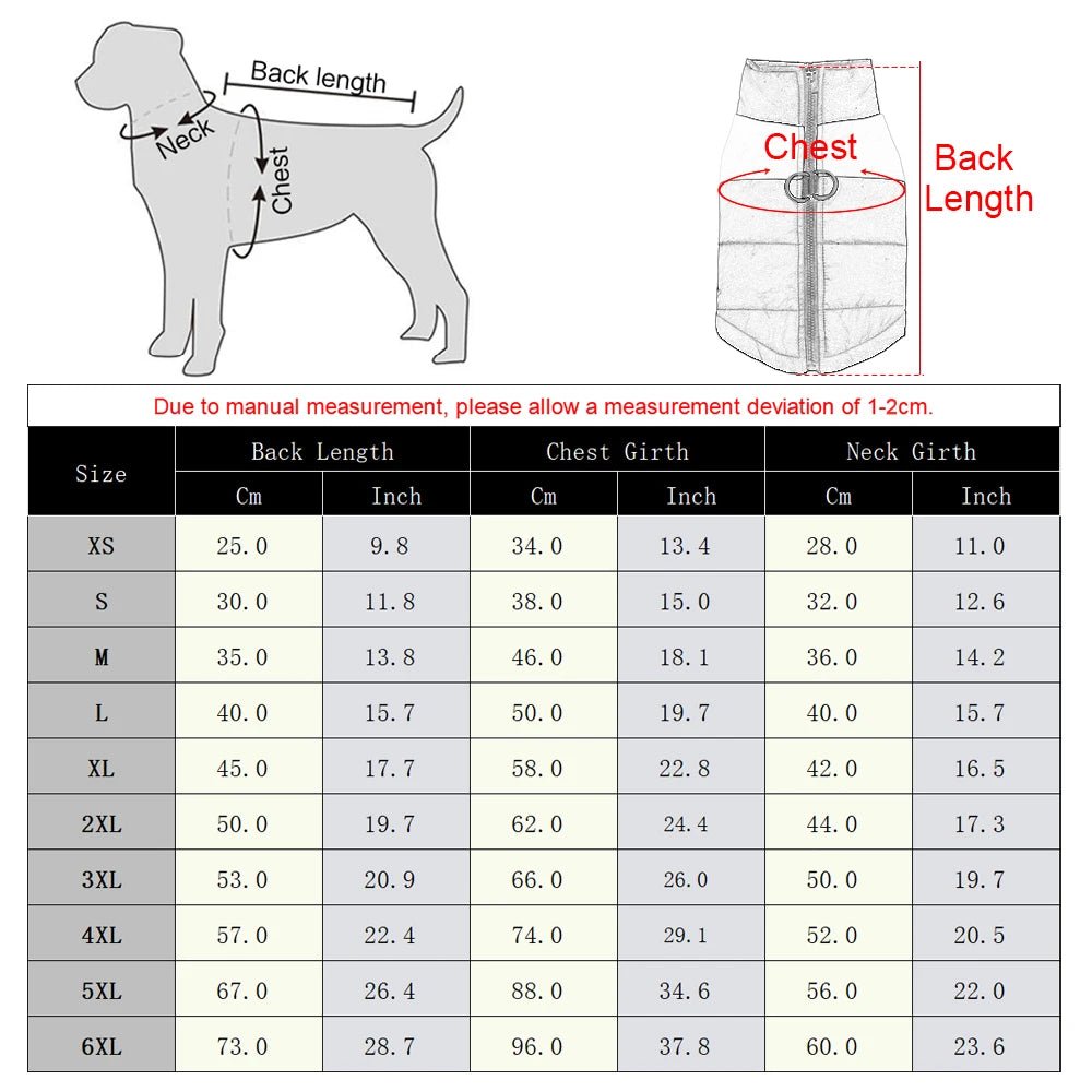 Waterproof Winter Dog Jacket with D-Ring for Small to Large Dogs
