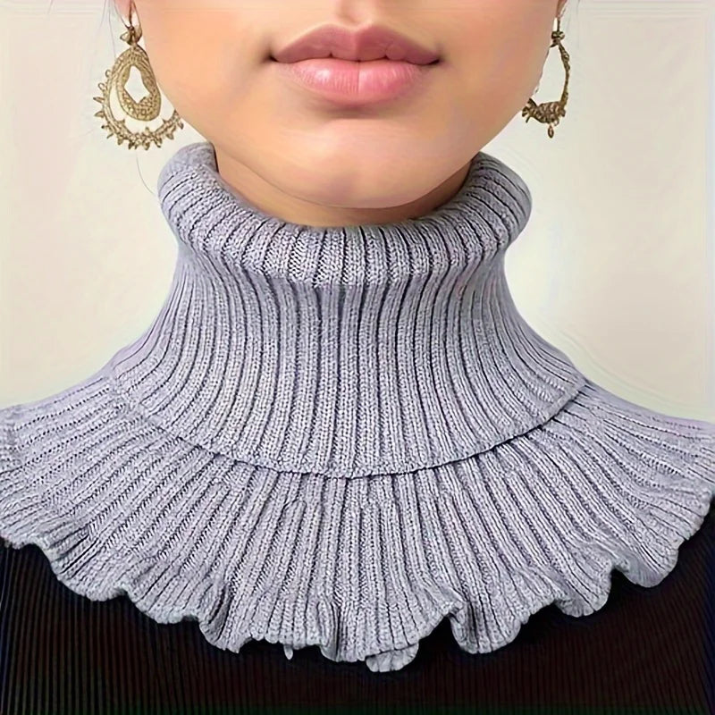 Hendrano™ Knit Turtleneck Collar Scarf – Ruffle Trim, Windproof Warmth