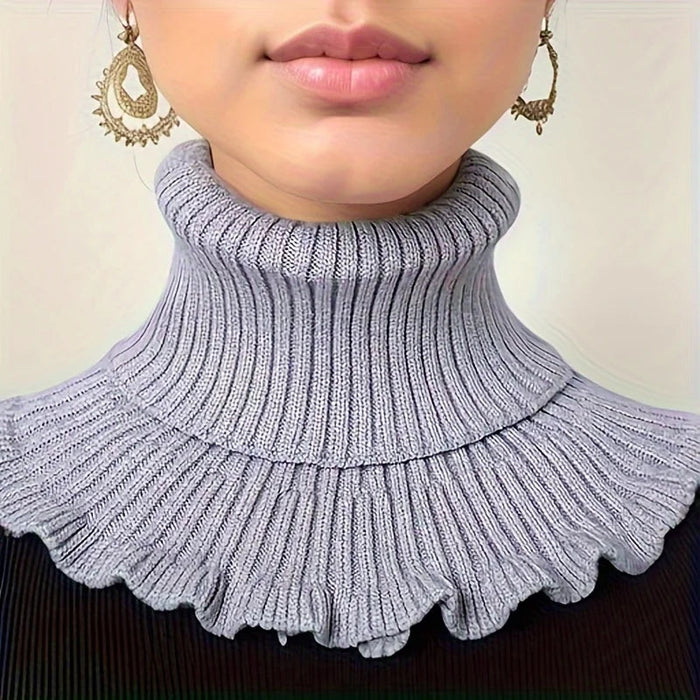Hendrano™ Knit Turtleneck Collar Scarf – Ruffle Trim, Windproof Warmth