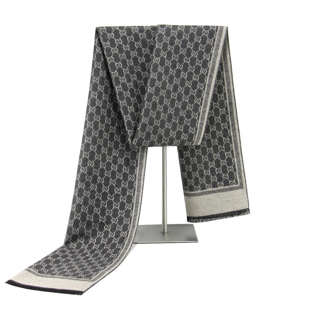 Hendrano™ Wool Blend Winter Scarf with Letter Print and Fringe Trim
