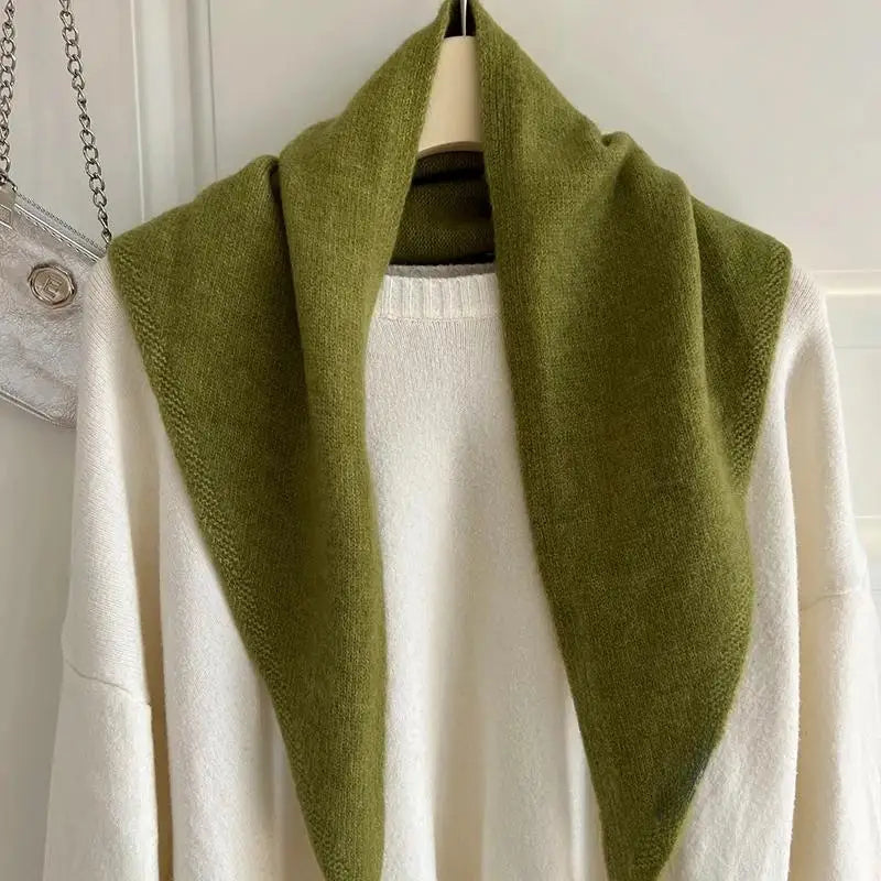 Korean-Style Triangle Knit Scarf for Women – Light &amp; Cozy