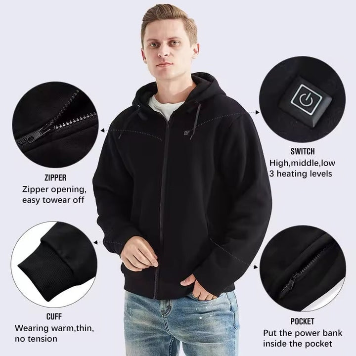 Hendrano™ Zip-Up Heated Hoodie with Drawstring Hood &amp; 3 Heat Levels