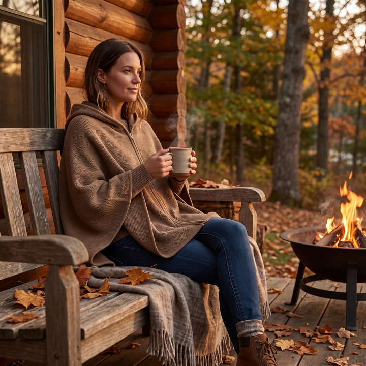 Hendrano™ Hooded USB Heated Shawl with Zipper and 3 Heat Settings
