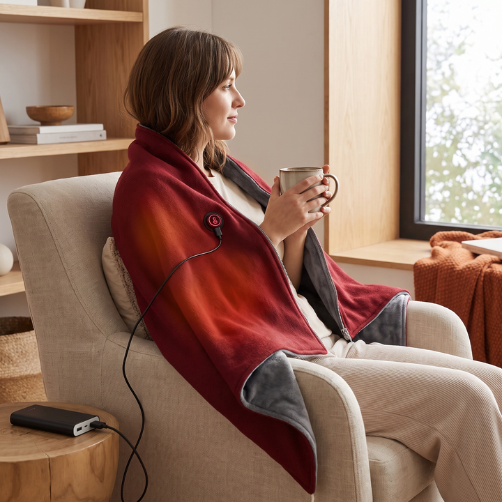 Heated Cotton Shawl Wrap with 8 Heat Zones and USB Power – Hendrano™