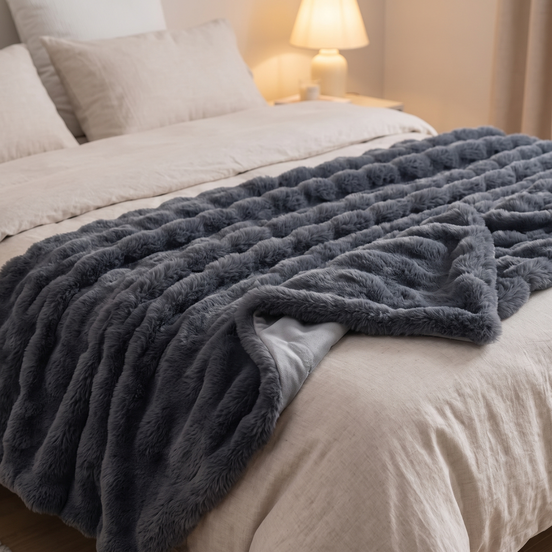 Double-Lined Rabbit Faux Fur Throw with Real Weight