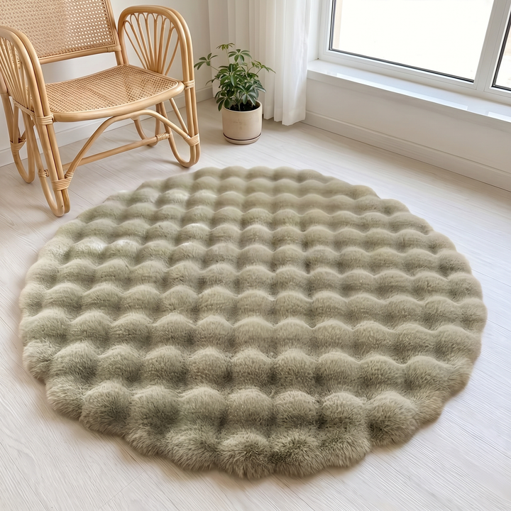 Round Fluffy Bubble Rug in Dense, Soft Fleece for Cozy Rooms