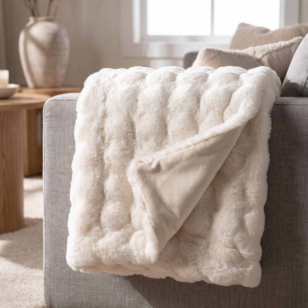 Double-Lined Rabbit Faux Fur Throw with Real Weight