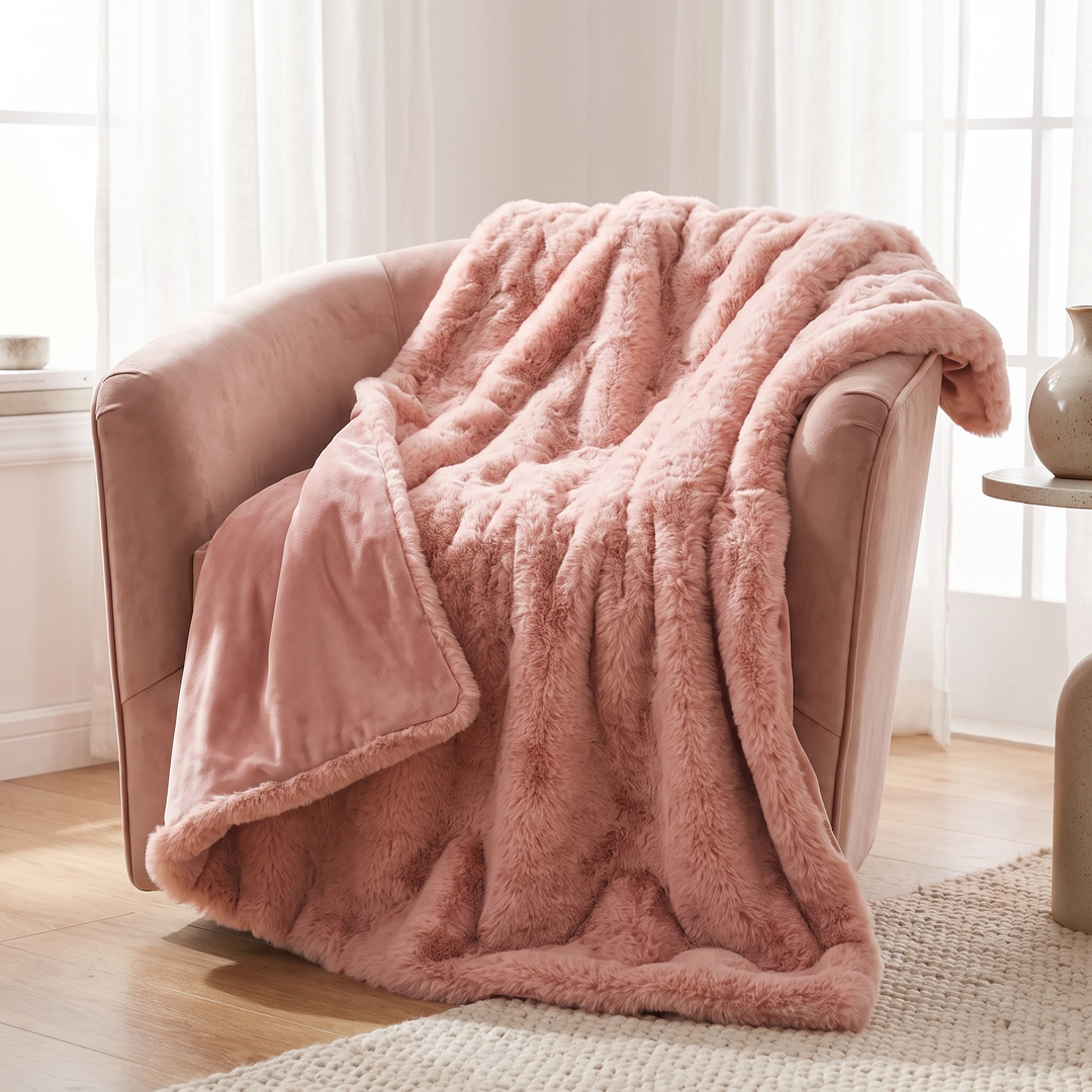 Double-Lined Rabbit Faux Fur Throw with Real Weight