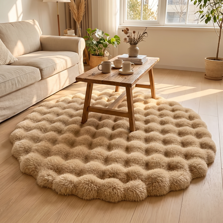 Round Fluffy Bubble Rug in Dense, Soft Fleece for Cozy Rooms