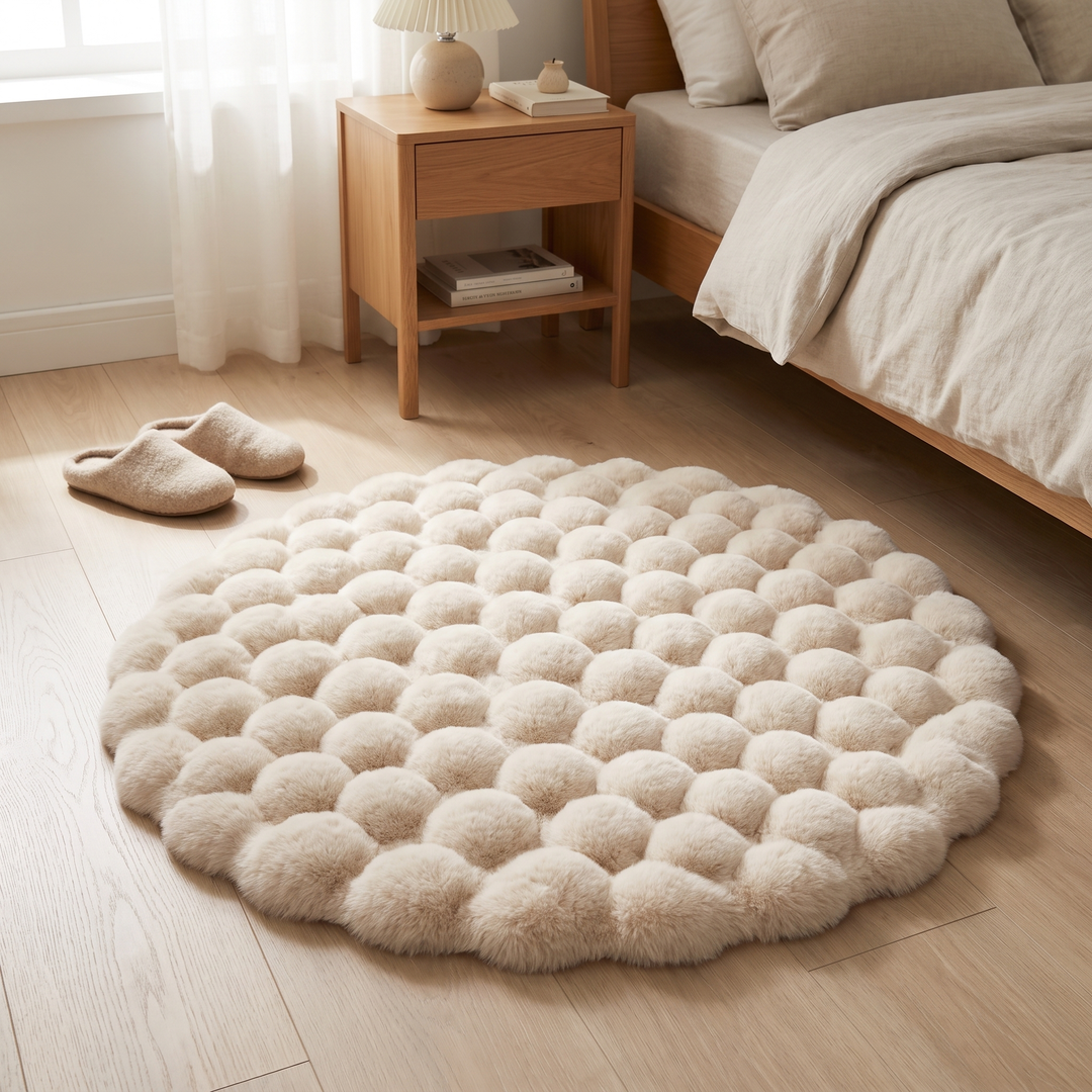 Round Fluffy Bubble Rug in Dense, Soft Fleece for Cozy Rooms