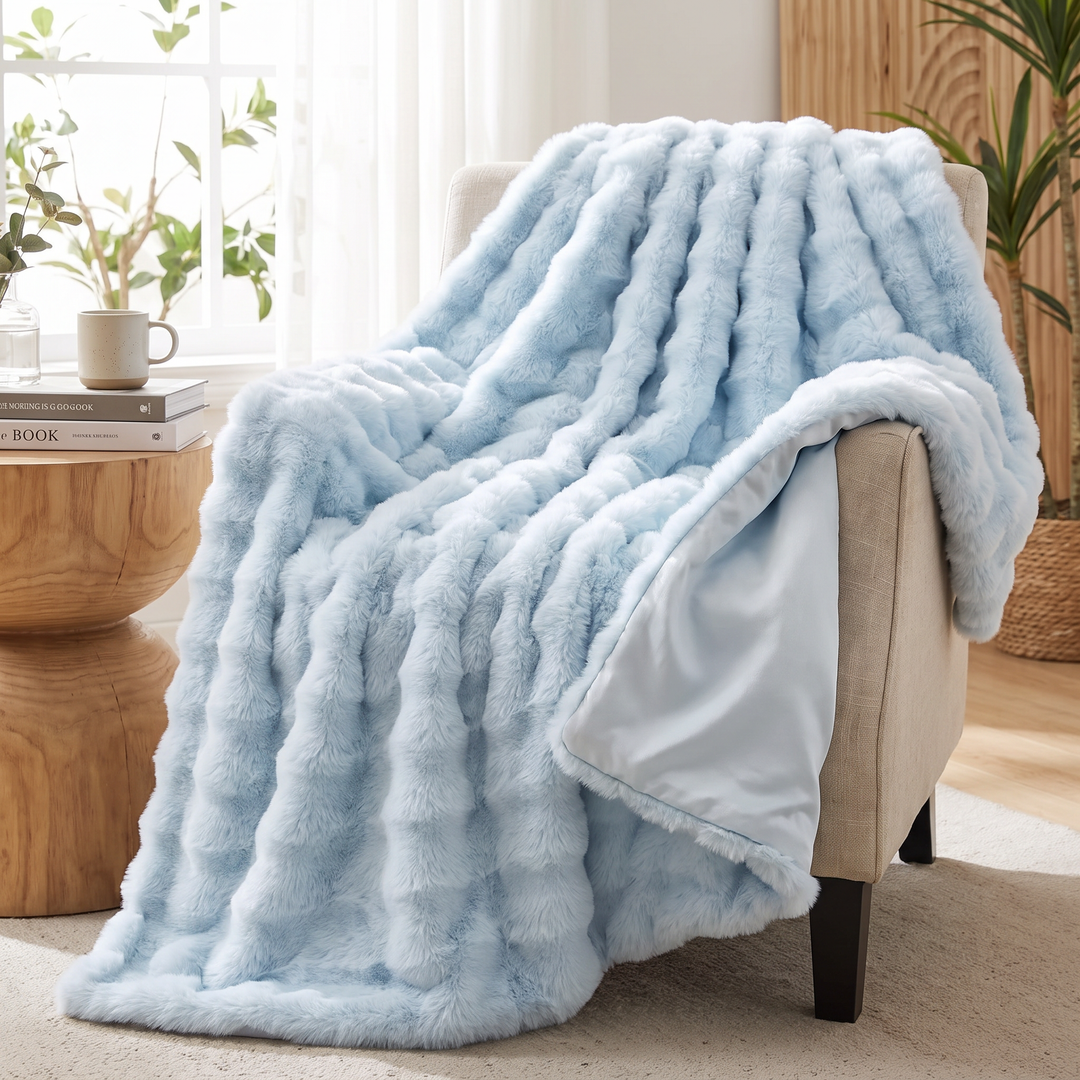 Double-Lined Rabbit Faux Fur Throw with Real Weight