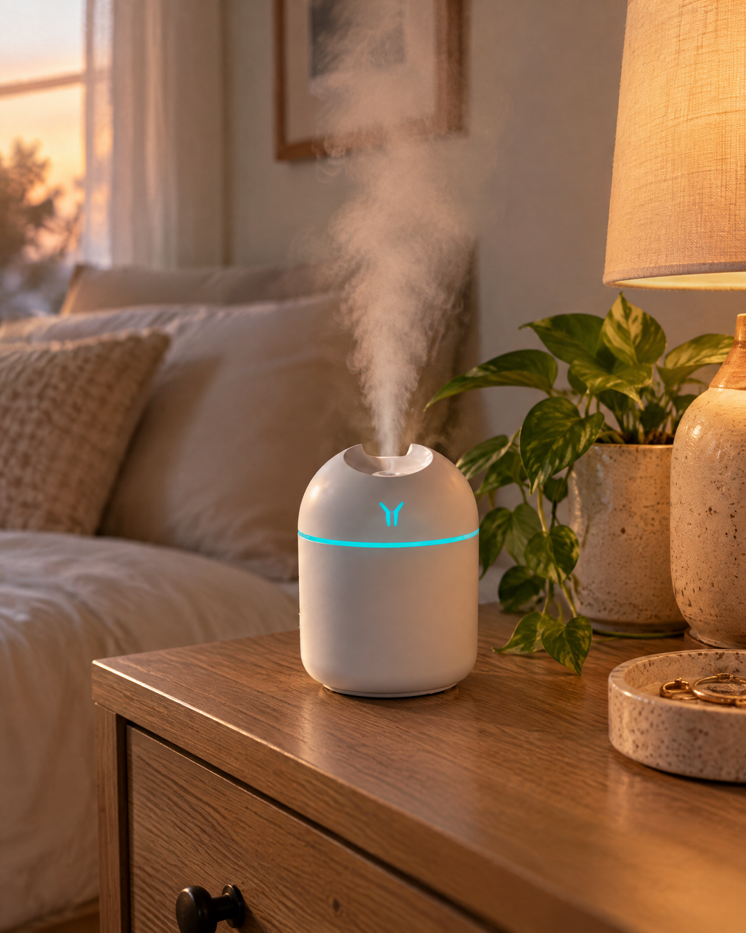 Mini USB Cool Mist Humidifier with Color-Changing Night Light
