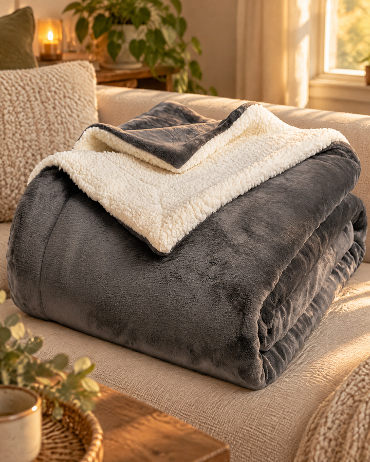 Velvety Fleece and Sherpa Reversible Throw Blanket