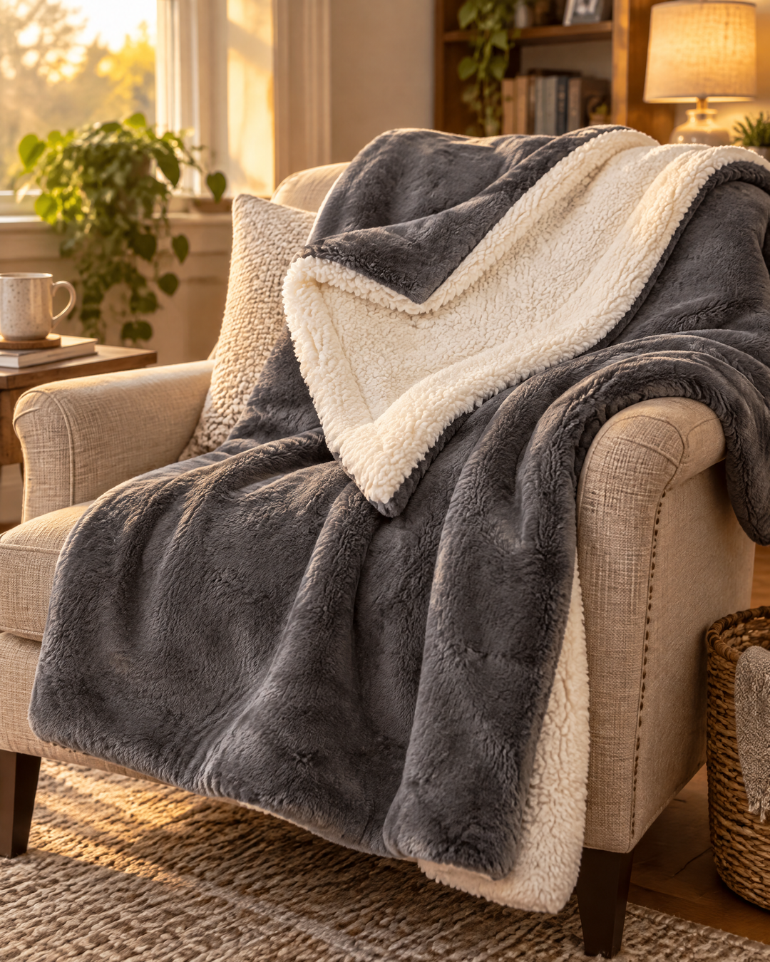 Velvety Fleece and Sherpa Reversible Throw Blanket