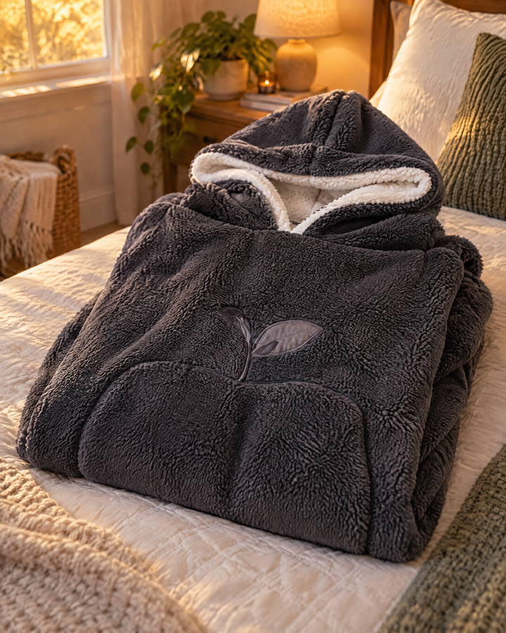 Extra Long Sherpa Blanket Hoodie for Adults with Big Pocket