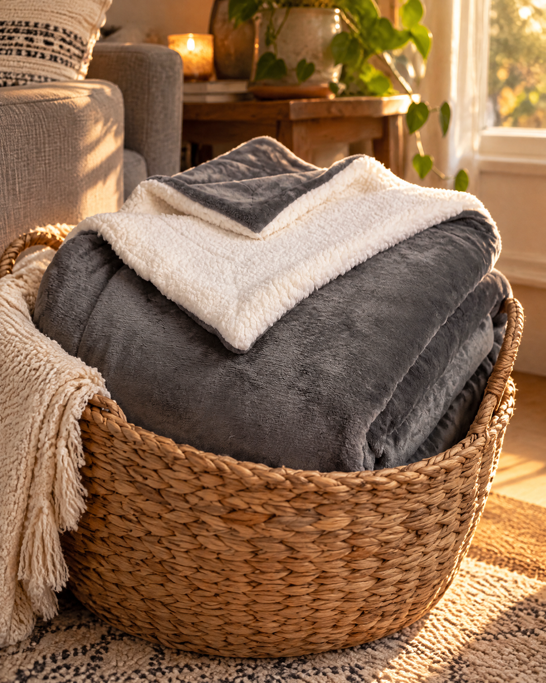 Velvety Fleece and Sherpa Reversible Throw Blanket