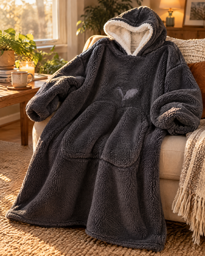 Extra Long Sherpa Blanket Hoodie for Adults with Big Pocket
