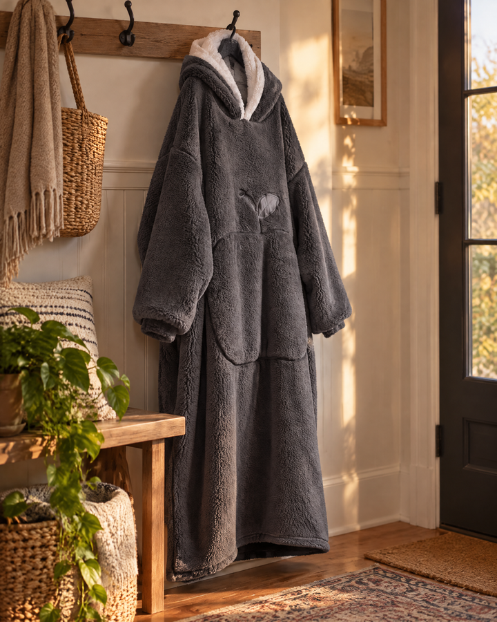 Extra Long Sherpa Blanket Hoodie for Adults with Big Pocket