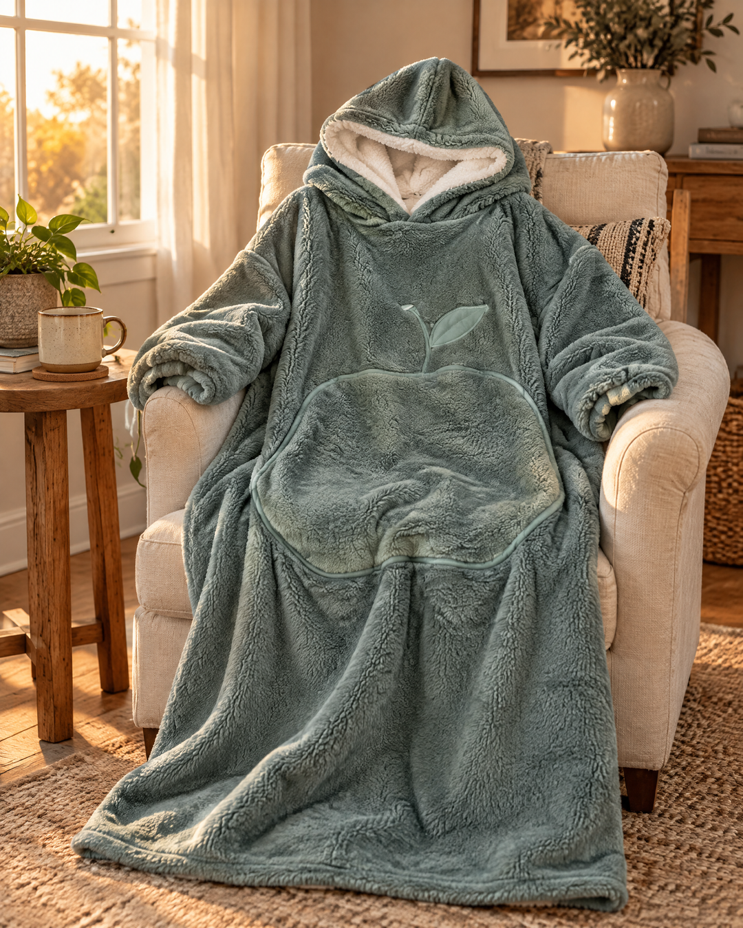 Extra Long Sherpa Blanket Hoodie for Adults with Big Pocket