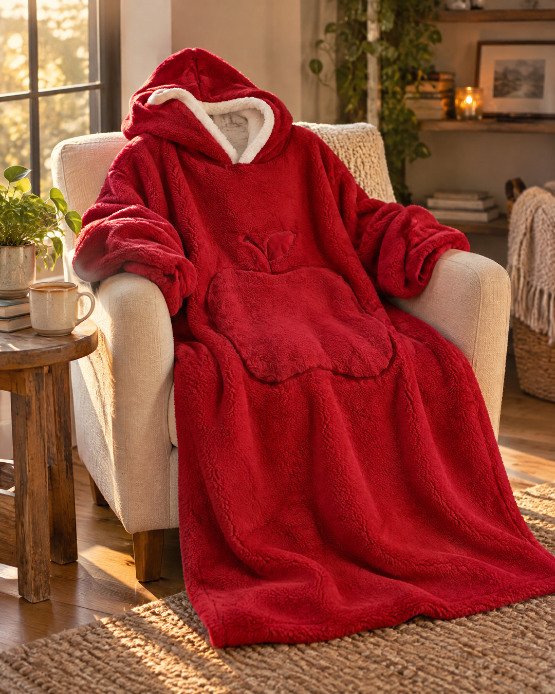 Extra Long Sherpa Blanket Hoodie for Adults with Big Pocket