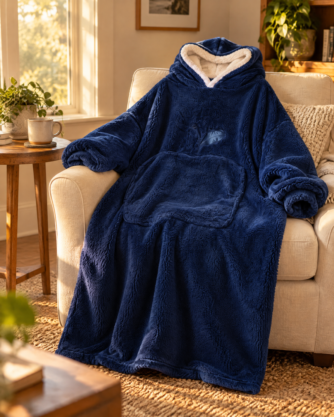 Extra Long Sherpa Blanket Hoodie for Adults with Big Pocket