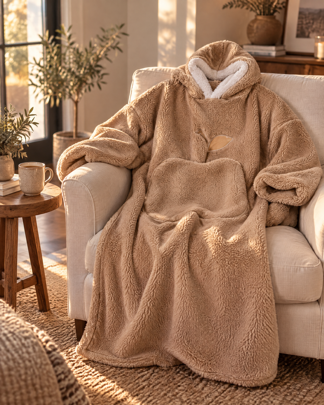 Extra Long Sherpa Blanket Hoodie for Adults with Big Pocket