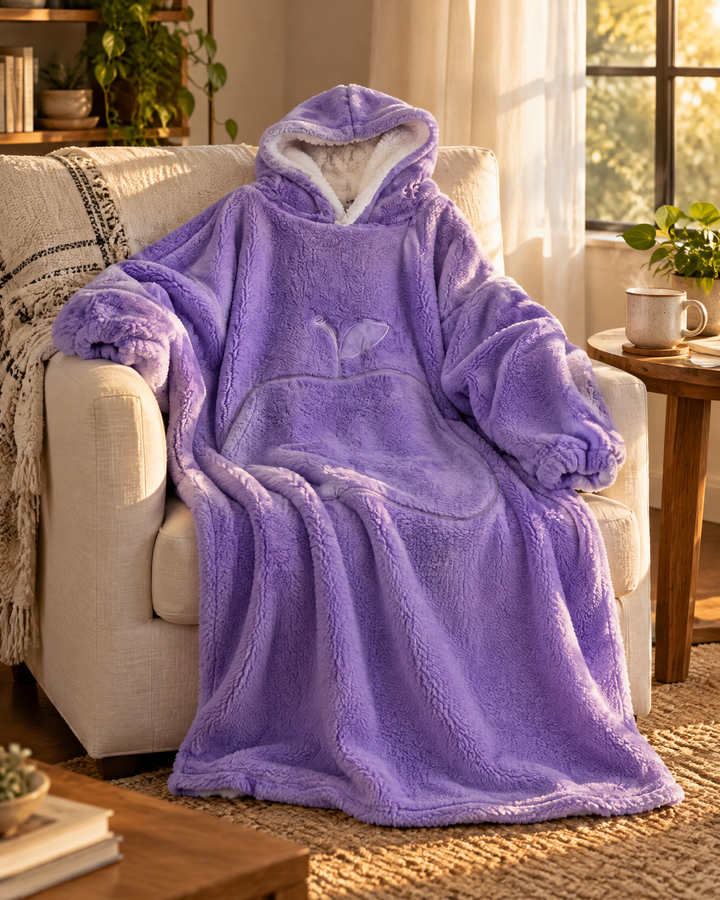 Extra Long Sherpa Blanket Hoodie for Adults with Big Pocket