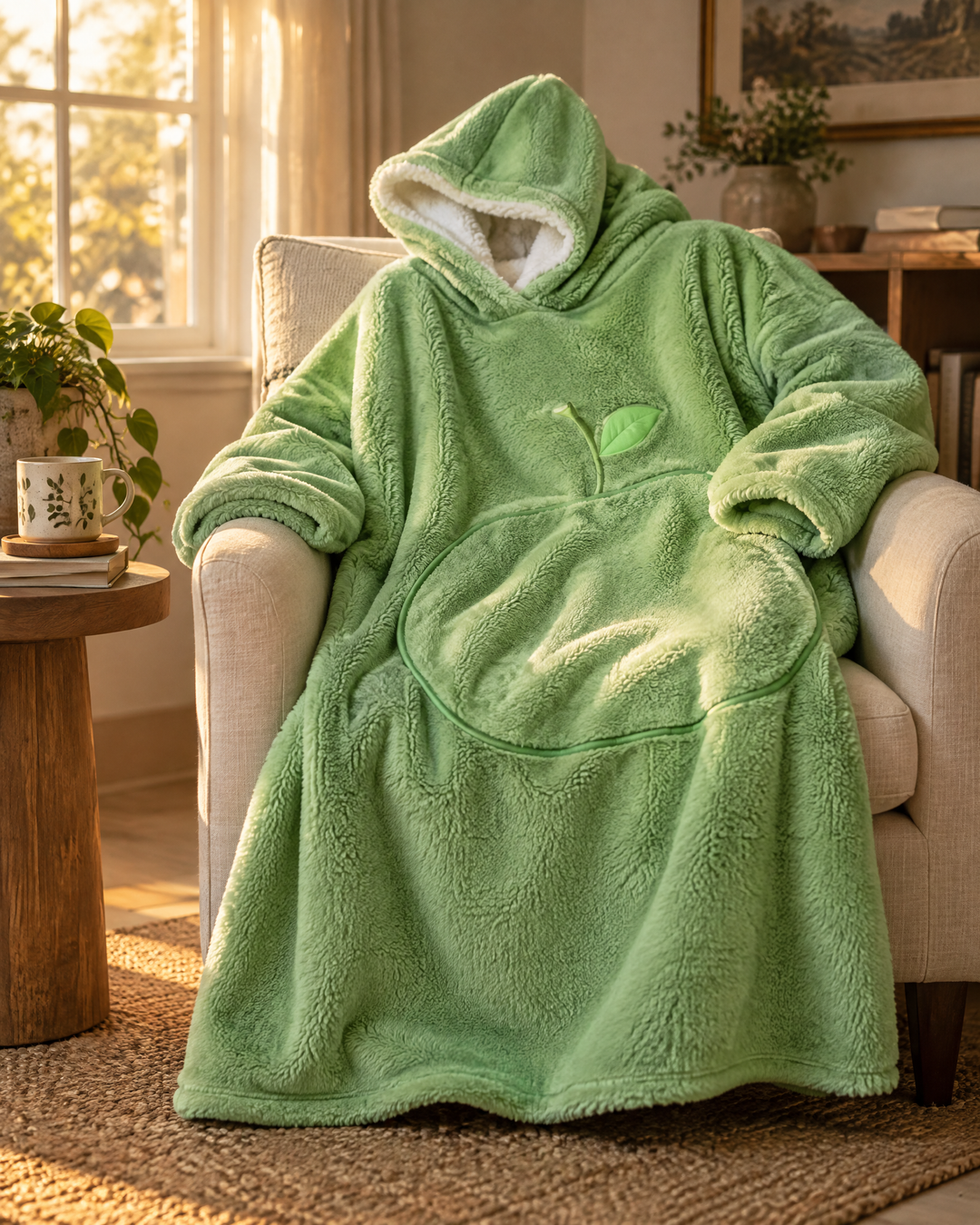 Extra Long Sherpa Blanket Hoodie for Adults with Big Pocket