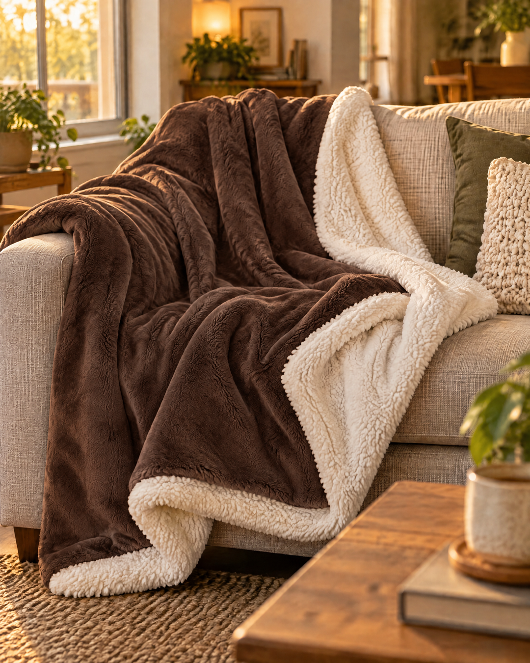 Velvety Fleece and Sherpa Reversible Throw Blanket