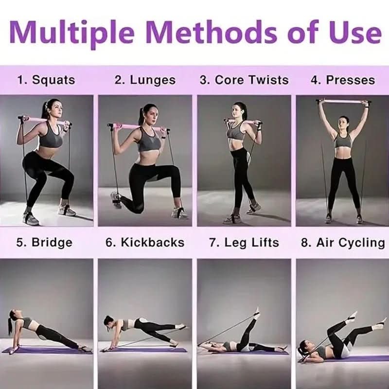 Portable Pilates Bar Kit with Resistance Bands and Foot Loops
