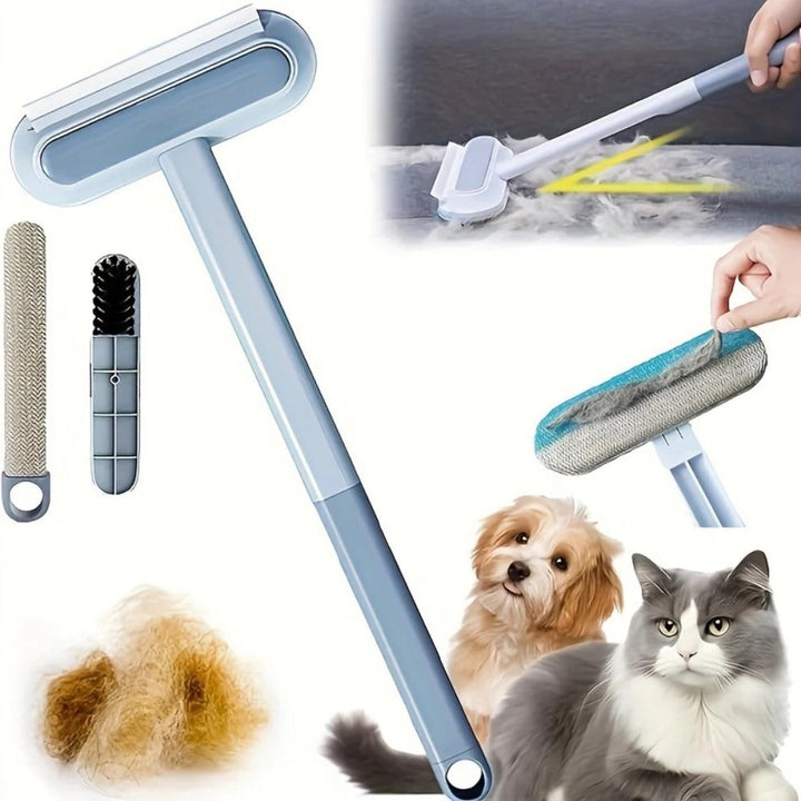Manual Pet Hair Remover Brush with Long Handle and Scraper Edge