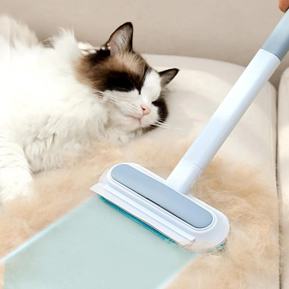 Manual Pet Hair Remover Brush with Long Handle and Scraper Edge