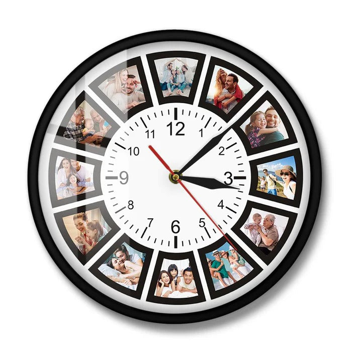 Personalized Photo Collage Wall Clock with 12 Picture Slots
