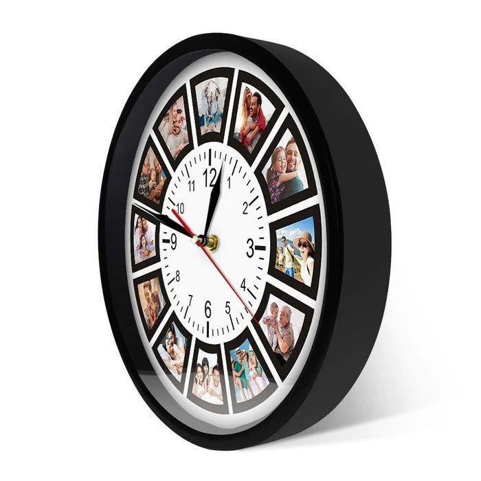 Personalized Photo Collage Wall Clock with 12 Picture Slots
