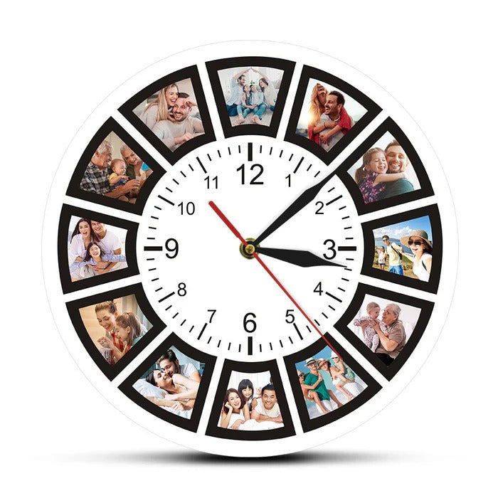 Personalized Photo Collage Wall Clock with 12 Picture Slots