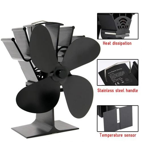 Hendrano™ Heat-Powered Wood Stove Fan with 4 Quiet Blades