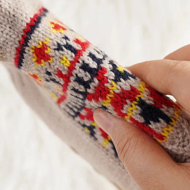 Fleece-Lined Snowflake Knit Socks with Non-Slip Grippers