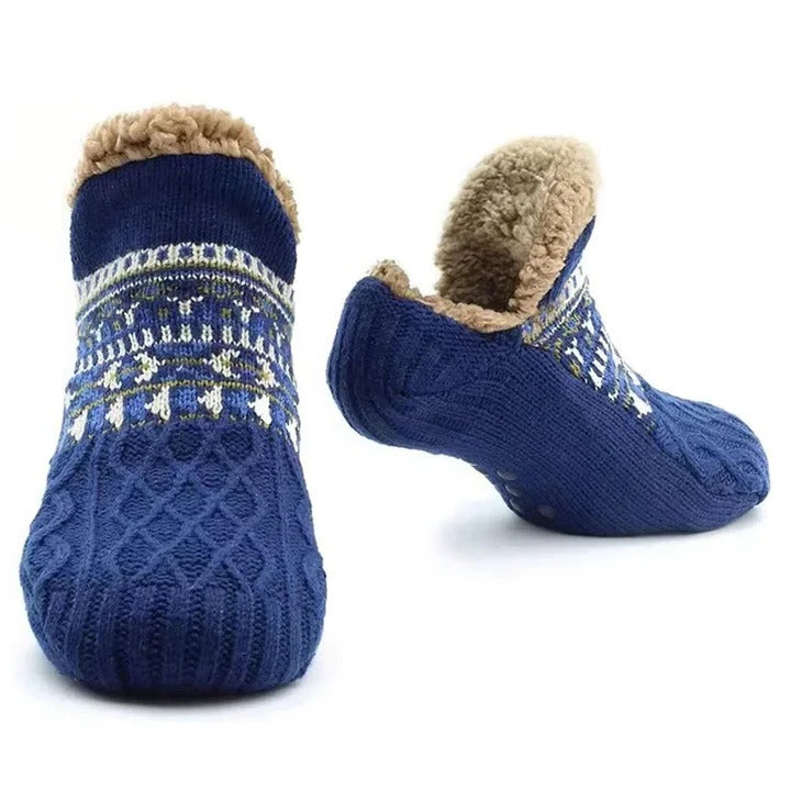 Fleece-Lined Snowflake Knit Socks with Non-Slip Grippers