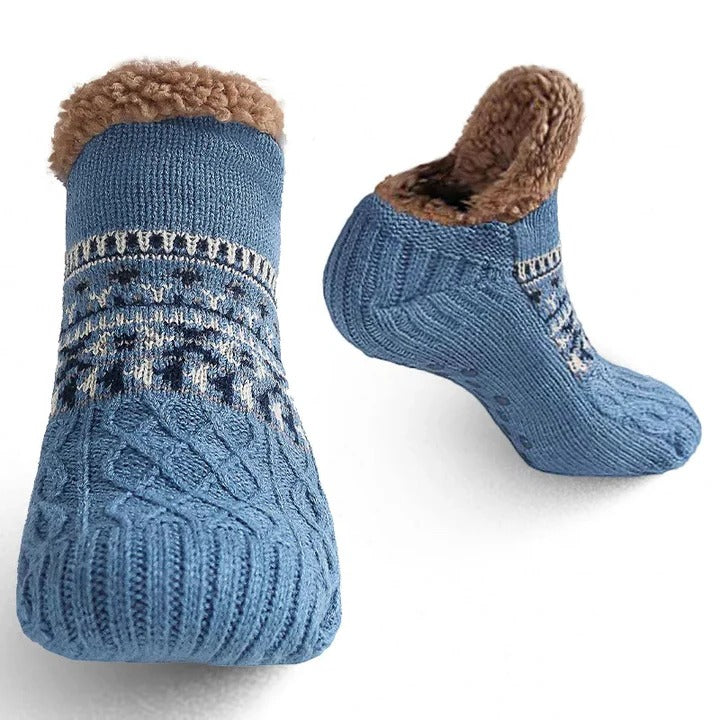 Fleece-Lined Snowflake Knit Socks with Non-Slip Grippers