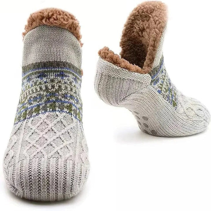 Fleece-Lined Snowflake Knit Socks with Non-Slip Grippers