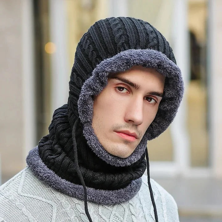 Hendrano™ Fleece-Lined Knit Balaclava Hat with Built-In Scarf
