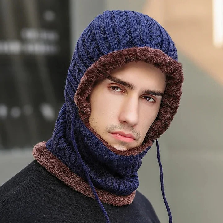 Hendrano™ Fleece-Lined Knit Balaclava Hat with Built-In Scarf