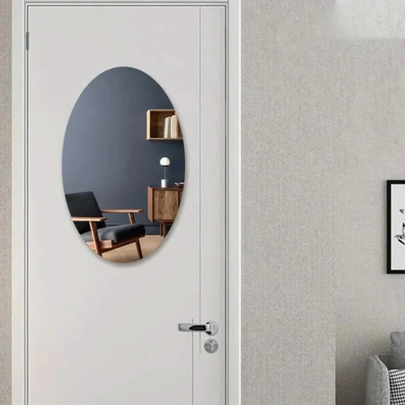 Self-Adhesive Oval Mirror in Shatterproof Acrylic, No Drilling