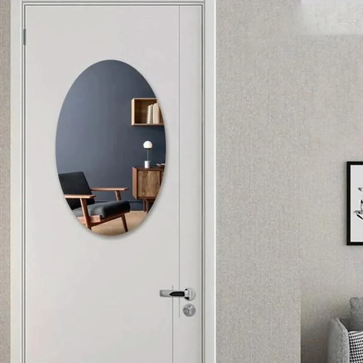 Self-Adhesive Oval Mirror in Shatterproof Acrylic, No Drilling