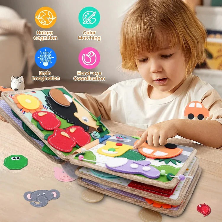 Hendrano™ Sensory Busy Book for Toddlers with Buttons, Zippers and Tabs