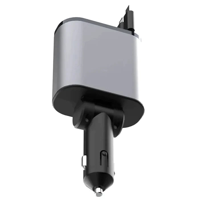 Dual Retractable Car Charger with Lightning and USB-C Cords